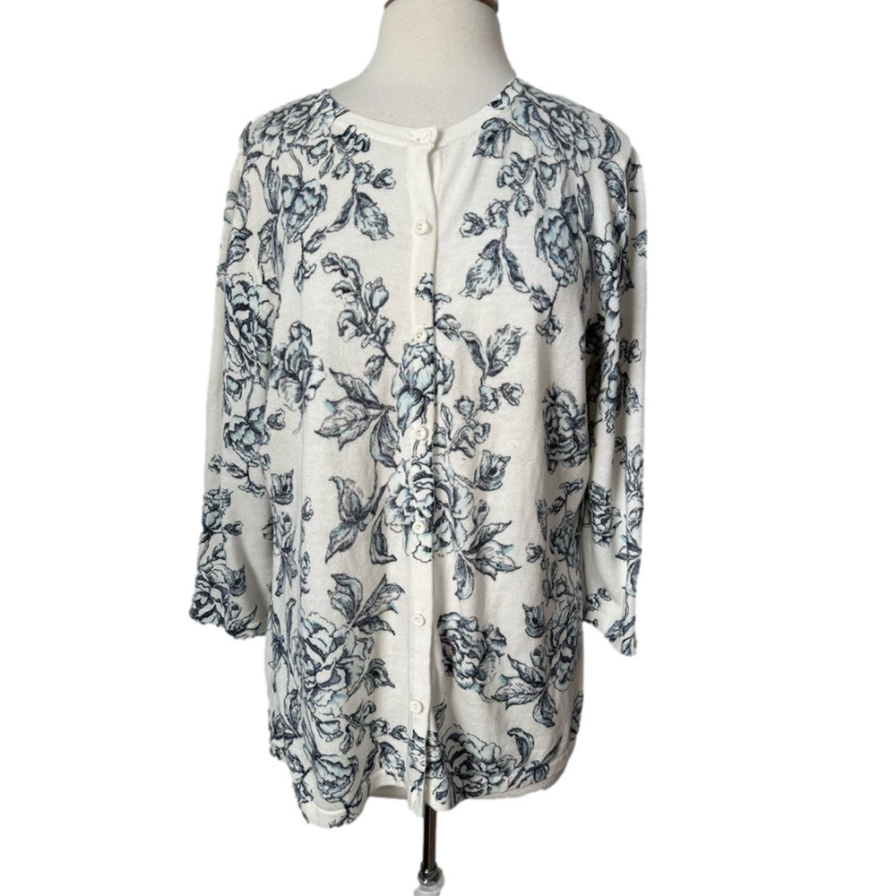 CJ Banks Women's 14 Cottagecore Floral Pastel Blue‎ Rose Knit Button Cardigan